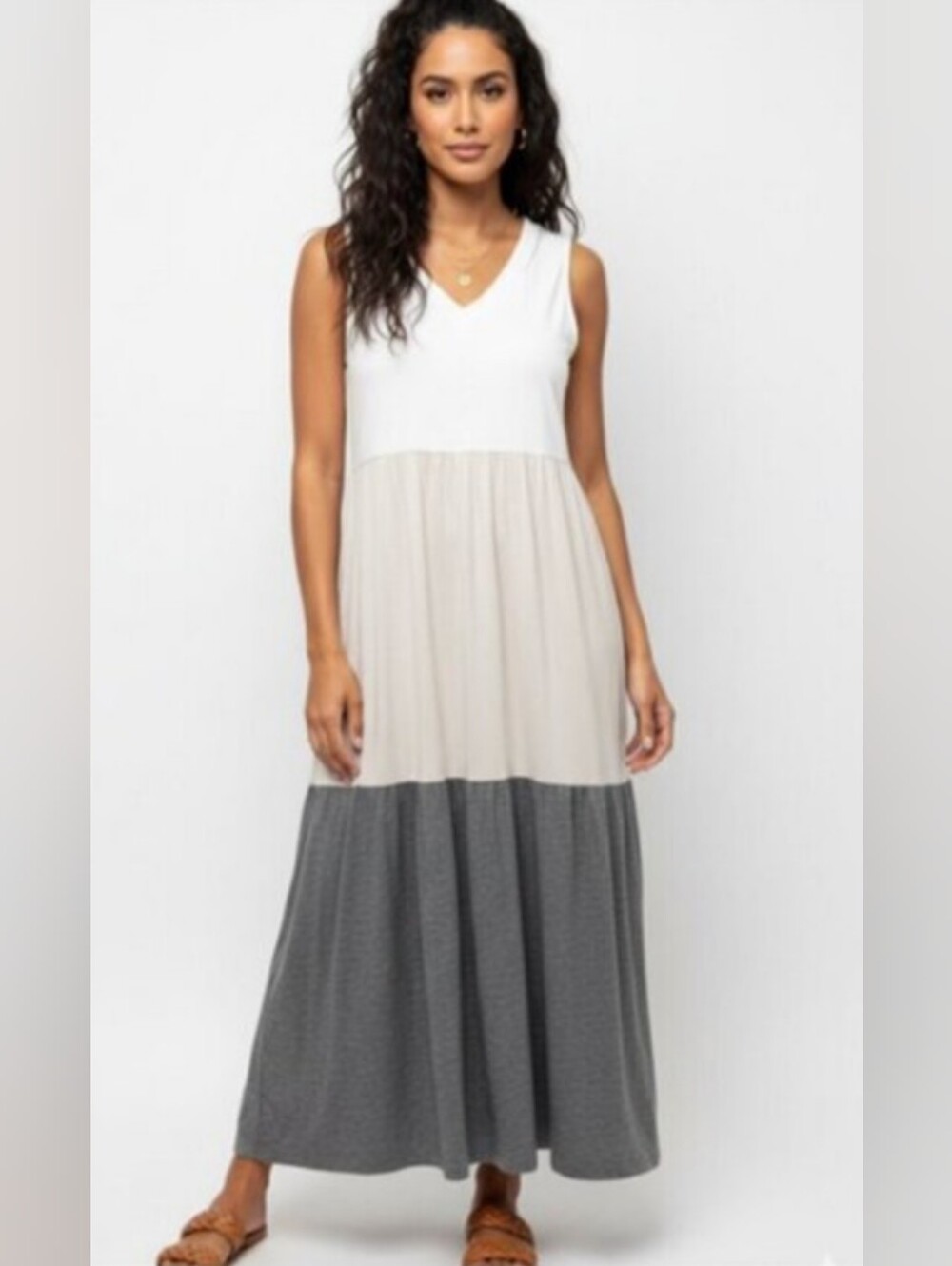 Joie Linen Blend Colorblock Tiered Sleeveless Maxi Dress Size Large  NWOT